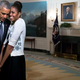 The first lady snuggled against the president during a videotaping for the 2015 World Expo in the Diplomatic Reception Room of the White House on March 27, 2015.
Amanda Lucidon/White House